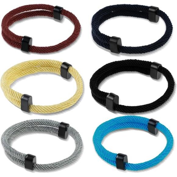 Mens Bracelets Rope, 6 Pcs Adjustable Nautical Braided Cord Bracelet - Picture 1 of 7